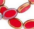 14x19mm Oval Windowpane Bead (aka Hand-Cuts or Table-Cuts or Polished), opaque red/bronze border, (6 beads)